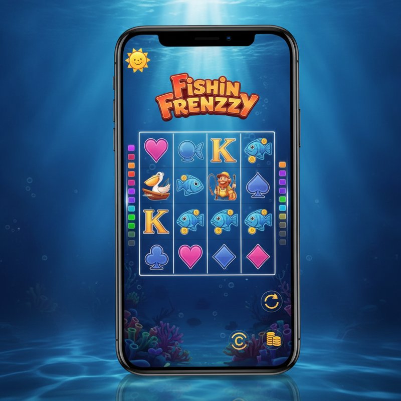 Fishin Frenzy slot by Real Time Gaming running on a mobile device with underwater background